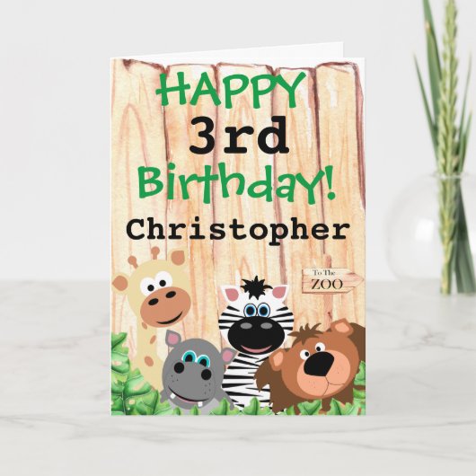 Gepersonaliseerde Childs Zoo Oerwoud thema Verjaar Kaart (Voorkant)