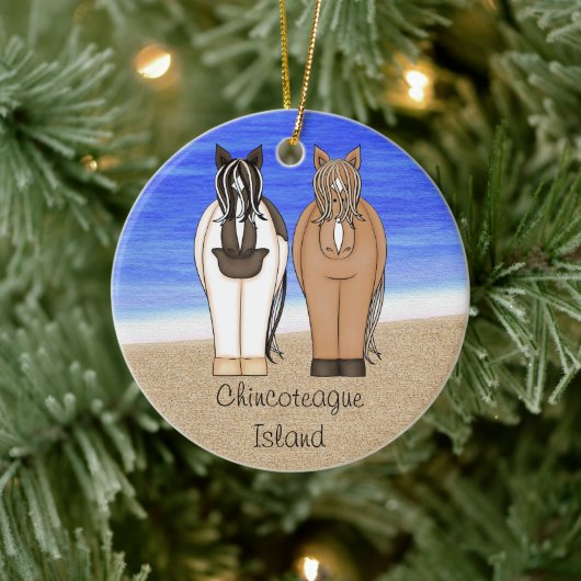 Gepersonaliseerde Chincoteague Island Ponies - Hor Keramisch Ornament (Boom)