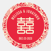 Gepersonaliseerde Chinese bruiloft dubbel geluk Ronde Sticker (Voorkant)