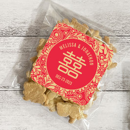 Gepersonaliseerde Chinese bruiloft dubbel geluk Vierkante Sticker