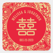 Gepersonaliseerde Chinese bruiloft dubbel geluk Vierkante Sticker (Voorkant)