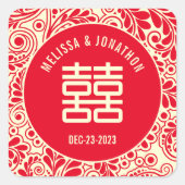 Gepersonaliseerde Chinese bruiloft dubbel geluk Vierkante Sticker (Voorkant)