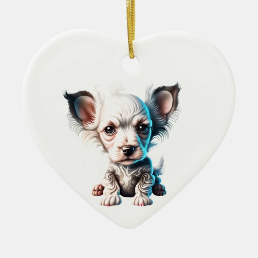 Gepersonaliseerde Chinese Crested Puppy Keramisch Ornament (Voorkant)