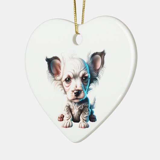 Gepersonaliseerde Chinese Crested Puppy Keramisch Ornament (Links)