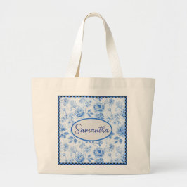 💙 Gepersonaliseerde Chinoiserie Bloem Moederdag Grote Tote Bag