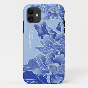 Gepersonaliseerde Chinoiserie Chic Blue Lotus Mand Case-Mate iPhone Case