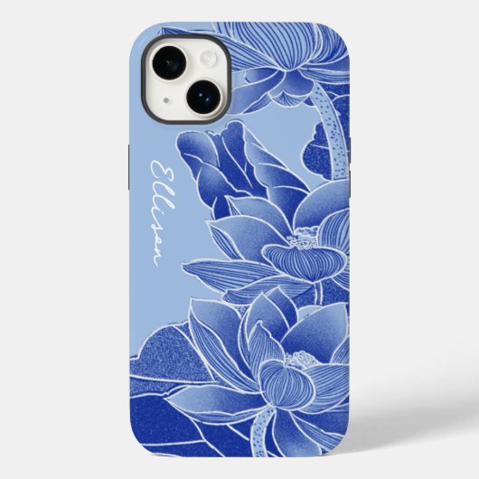 Gepersonaliseerde Chinoiserie Chic Blue Lotus Mand Case-Mate iPhone Case (Achterkant)