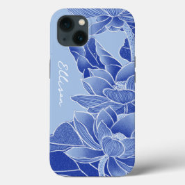 Gepersonaliseerde Chinoiserie Chic Blue Lotus Mand Case-Mate iPhone Case