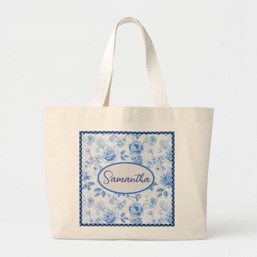💙 Gepersonaliseerde Chinoiserie Floral Moederdag Grote Tote Bag (Voorkant)
