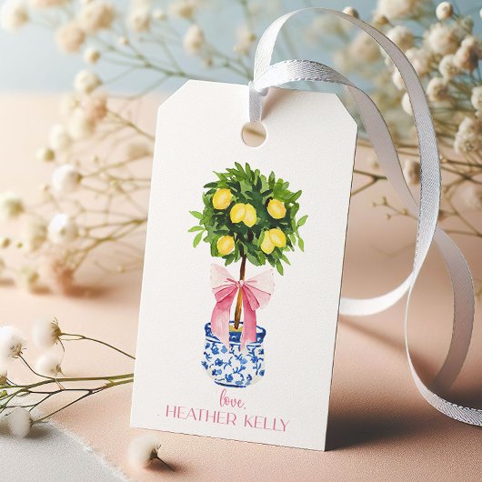 Gepersonaliseerde Chinoiserie Lemon Topiary Pink B Cadeaulabel