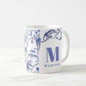 Gepersonaliseerde Chinoiserie Toile Oerwoud Blauw Koffiemok (Voorkant rechts)