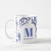 Gepersonaliseerde Chinoiserie Toile Oerwoud Blauw  Koffiemok (Links)