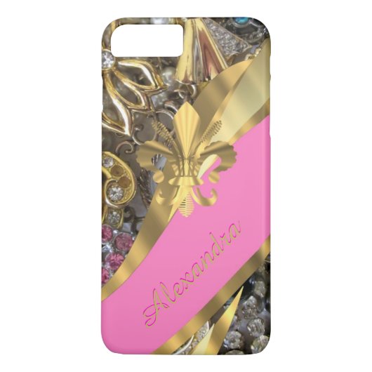 Gepersonaliseerde chique elegante gouden en roze b Case-Mate iPhone case (Achterkant)