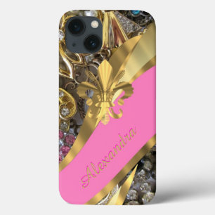 Gepersonaliseerde chique elegante gouden en roze b Case-Mate iPhone case