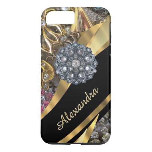 Gepersonaliseerde chique elegante gouden strass bl Case-Mate iPhone case (Achterkant)