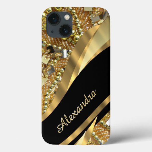 Gepersonaliseerde chique elegante zwarte en gouden Case-Mate iPhone case (Achterkant)