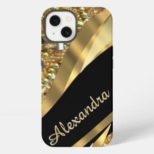 Gepersonaliseerde chique elegante zwarte en gouden iPhone 13 hoesje