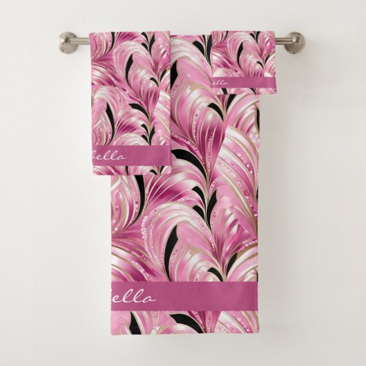 Gepersonaliseerde chique luxe roze glam patroon do bad handdoek (Insitu)