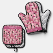 Gepersonaliseerde chique luxe roze glam patroon ovenwant & pannenlap set (Voorkant / Achterkant)