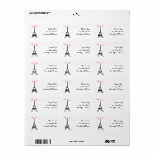 Gepersonaliseerde chique Paris Eiffel Tower adresl Etiket (Full Sheet)