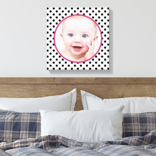 Gepersonaliseerde chique polka dot Baby foto Afbee Canvas Afdruk (Insitu (Slaapkamer))