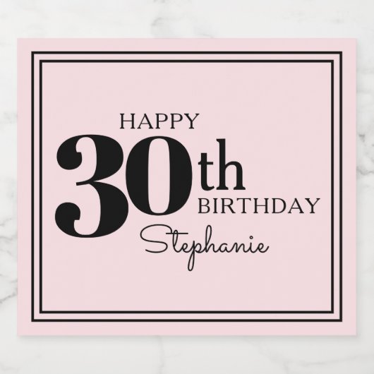 Gepersonaliseerde Chique Roze 30e Verjaardag voor  Sparkling Wijnetiket (Enkel label)