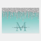 Gepersonaliseerde chique stoffige blauwe glitter d inpakpapier vel (Voorkant 3)