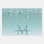 Gepersonaliseerde chique stoffige blauwe glitter d inpakpapier vel (Voorkant 2)