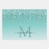 Gepersonaliseerde chique stoffige blauwe glitter d inpakpapier vel (Voorkant)