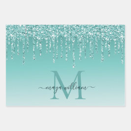 Gepersonaliseerde chique stoffige blauwe glitter d inpakpapier vel