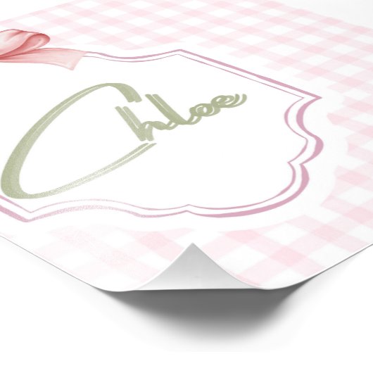 Gepersonaliseerde Chloe Baby Girl Nursery Bow & Gi Foto Afdruk (Hoek)