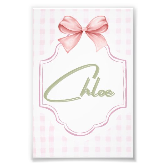 Gepersonaliseerde Chloe Baby Girl Nursery Bow & Gi Foto Afdruk (Voorkant)