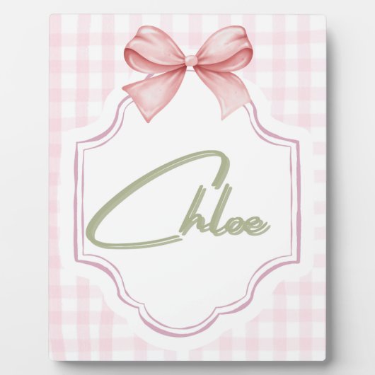 Gepersonaliseerde Chloe Baby Girl Nursery Bow & Gi Fotoplaat (Voorkant)