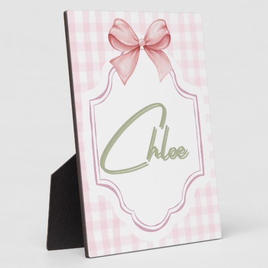 Gepersonaliseerde Chloe Baby Girl Nursery Bow & Gi Fotoplaat (Zijkant)