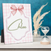 Gepersonaliseerde Chloe Baby Girl Nursery Bow & Gi Fotoplaat (Zijkant)