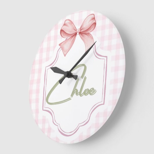 Gepersonaliseerde Chloe Baby Girl Nursery Bow & Gi Grote Klok (Hoek)
