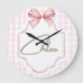 Gepersonaliseerde Chloe Baby Girl Nursery Bow & Gi Grote Klok (Voorkant)