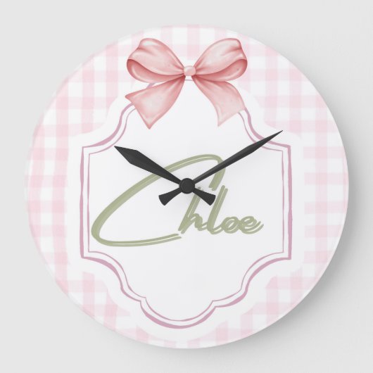 Gepersonaliseerde Chloe Baby Girl Nursery Bow & Gi Grote Klok (Voorkant)