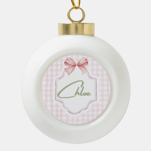 Gepersonaliseerde Chloe Baby Girl Nursery Bow & Gi Keramische Bal Ornament (Voorkant)