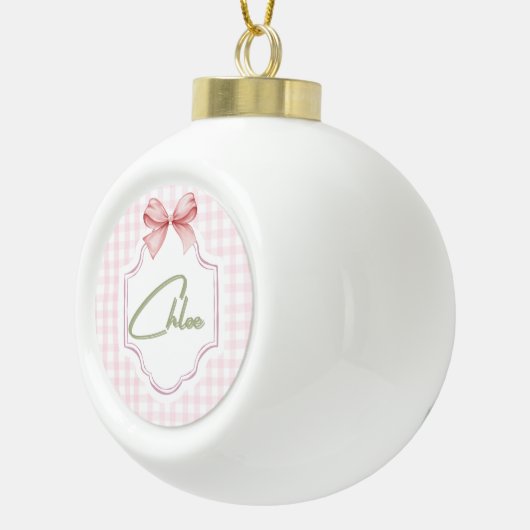 Gepersonaliseerde Chloe Baby Girl Nursery Bow & Gi Keramische Bal Ornament (Rechts)