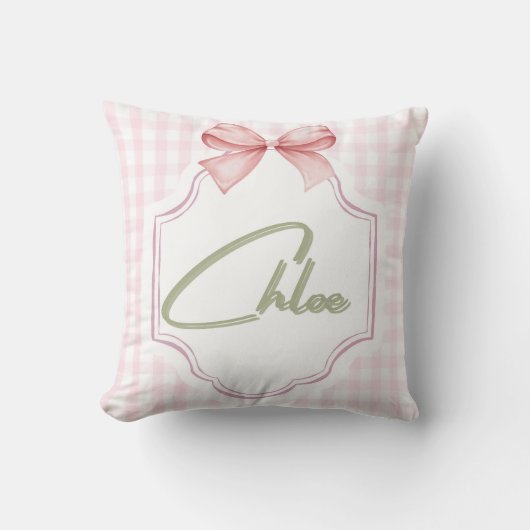 Gepersonaliseerde Chloe Baby Girl Nursery Bow & Gi Kussen (Voorkant)