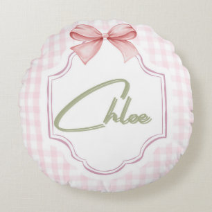 Gepersonaliseerde Chloe Baby Girl Nursery Bow & Gi Rond Kussen