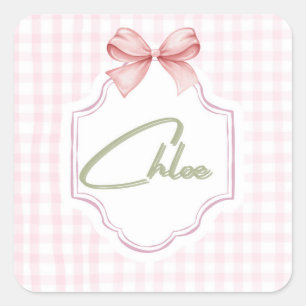 Gepersonaliseerde Chloe Baby Girl Nursery Bow & Gi Vierkante Sticker