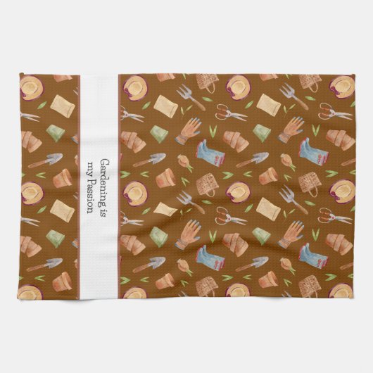 Gepersonaliseerde Chocolade Bruine Tuingereedschap Theedoek (Horizontaal)
