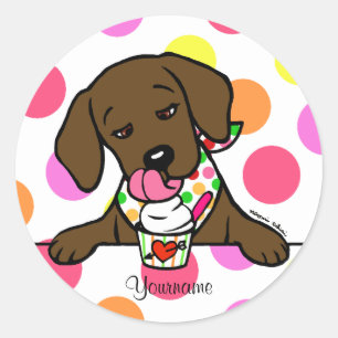 Gepersonaliseerde chocolade lab puppy ijs ronde sticker