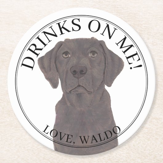 Gepersonaliseerde chocolade labrador bruiloft ronde kartonnen onderzetter (Voorkant)