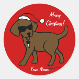 Gepersonaliseerde Chocolade Labrador Cartoon Kerst Ronde Sticker