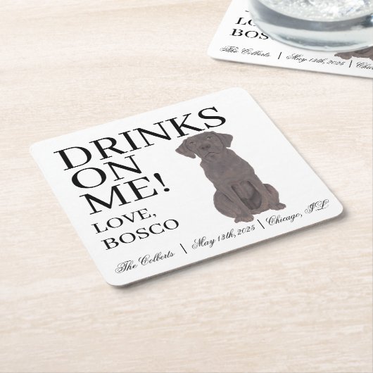 Gepersonaliseerde Chocolade Labrador Hond bruiloft Kartonnen Onderzetters (Schuin)