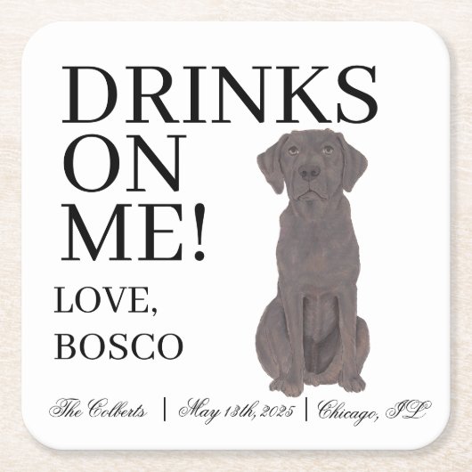 Gepersonaliseerde Chocolade Labrador Hond bruiloft Kartonnen Onderzetters (Voorkant)