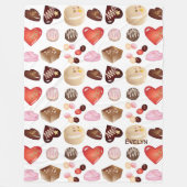 Gepersonaliseerde Chocolade Snoep Hart Patroon Fleece Deken (Voorkant)